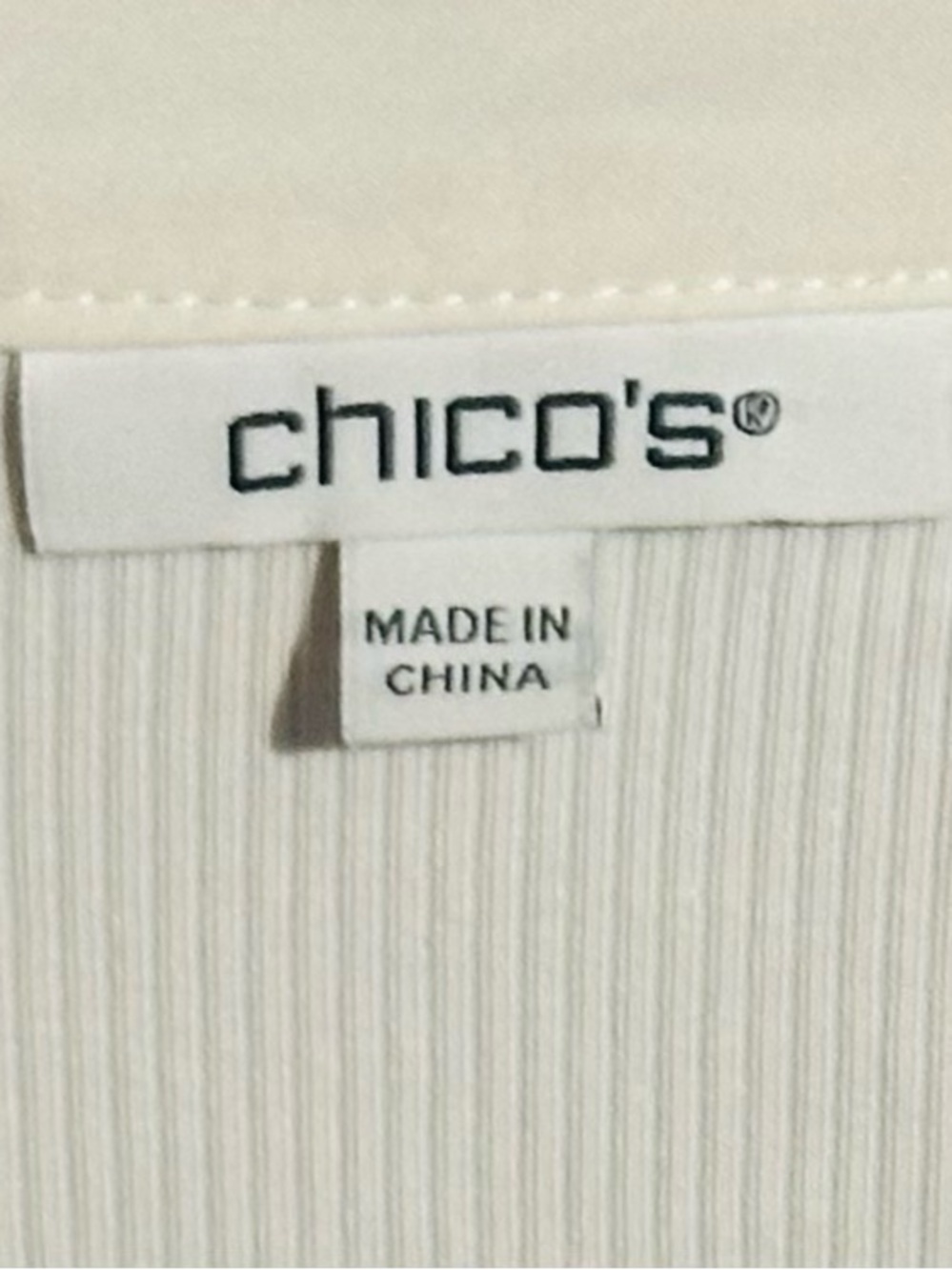 Chico's Cream Mixed Media Faux Leather Puff Sleeved Henley Top,   Large/2 - Picture 2 of 2